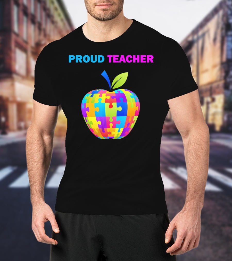 Proud Teacher Autism Awareness Puzzle Apple T-Shirt