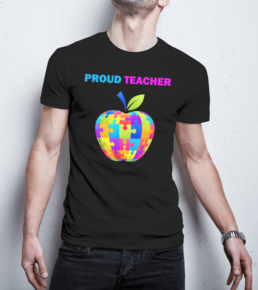 Proud Teacher Autism Awareness Puzzle Apple T-Shirt