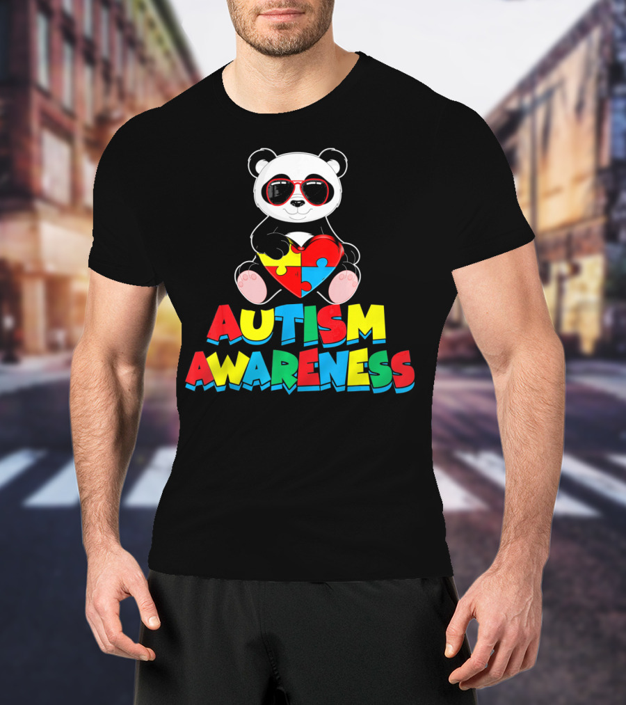Autism Awareness Funny Panda With Heart-Shaped Puzzle T-Shirt