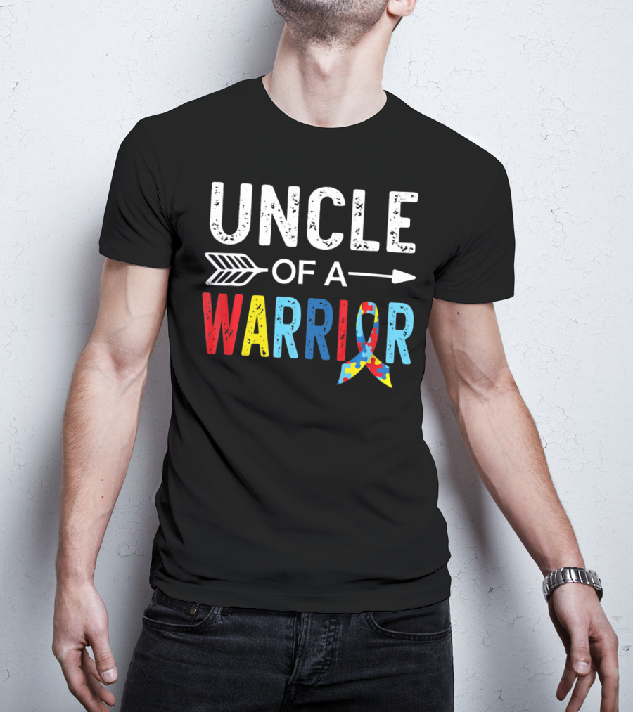 Uncle Of A Warrior Puzzle Ribbon Autism Awareness T-Shirt