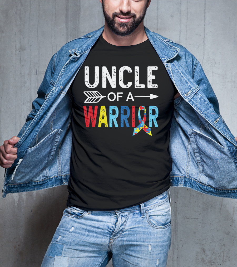 Uncle Of A Warrior Puzzle Ribbon Autism Awareness T-Shirt