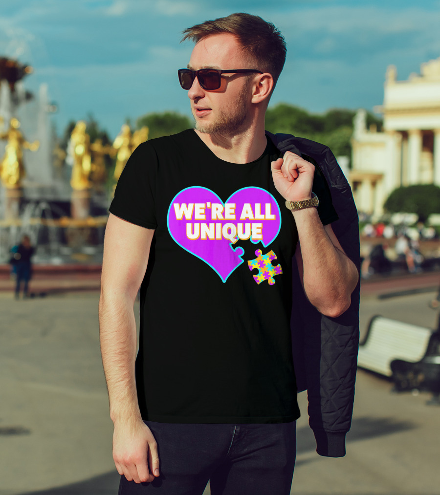 We're All Unique Autism Awareness Puzzle Heart T-Shirt