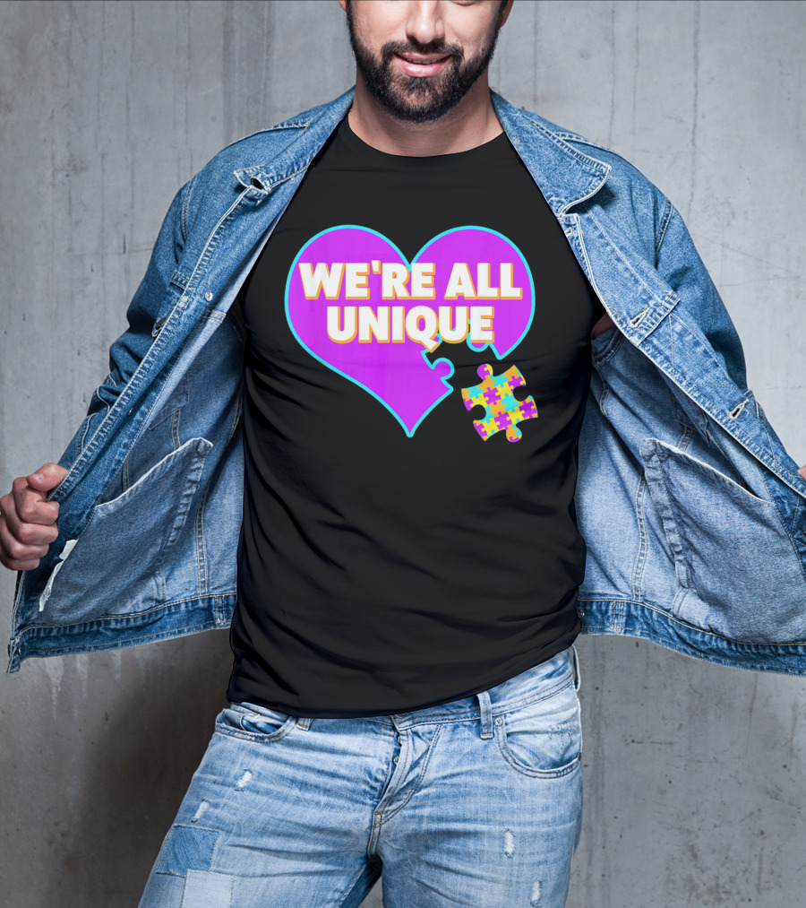 We're All Unique Autism Awareness Puzzle Heart T-Shirt