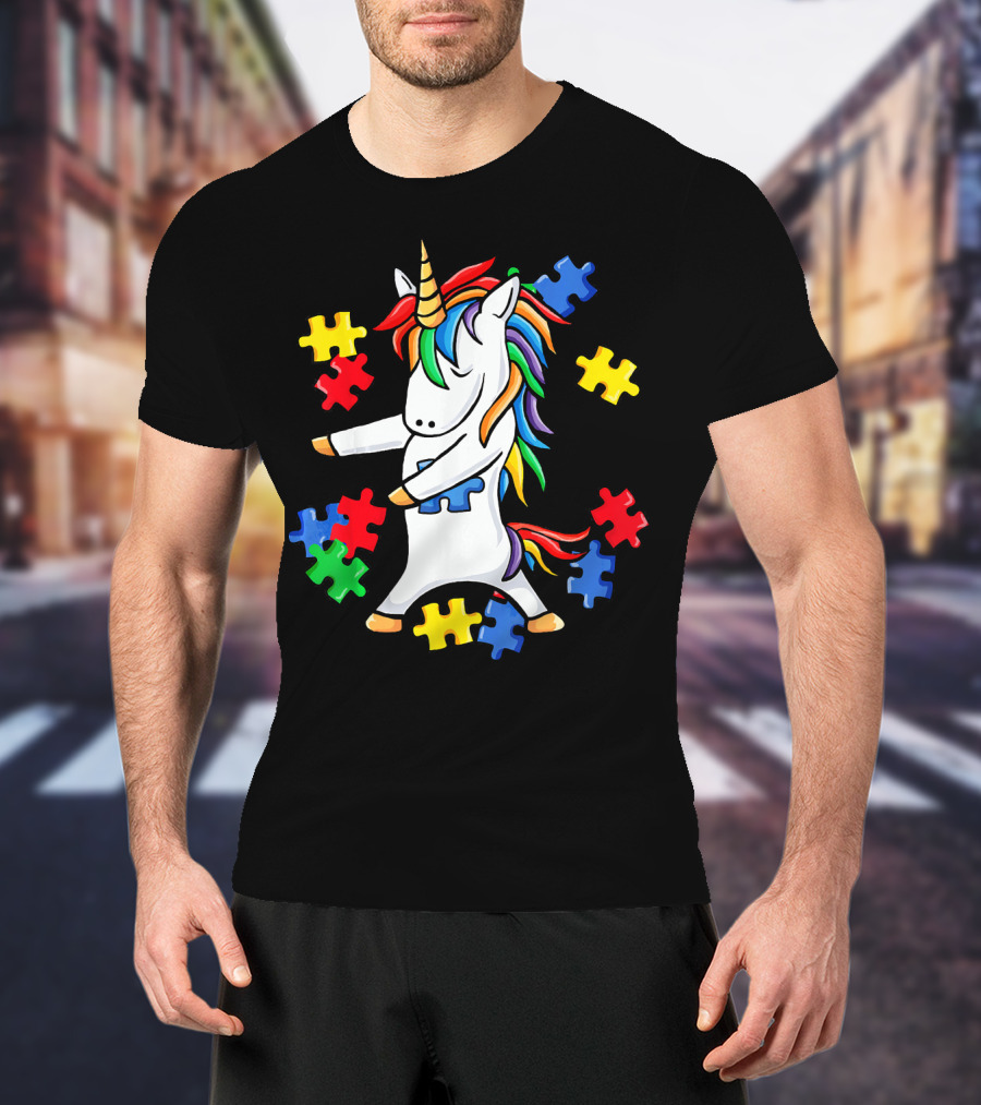 Autism Awareness Unicorn Puzzle Pieces Floss Dance T-Shirt