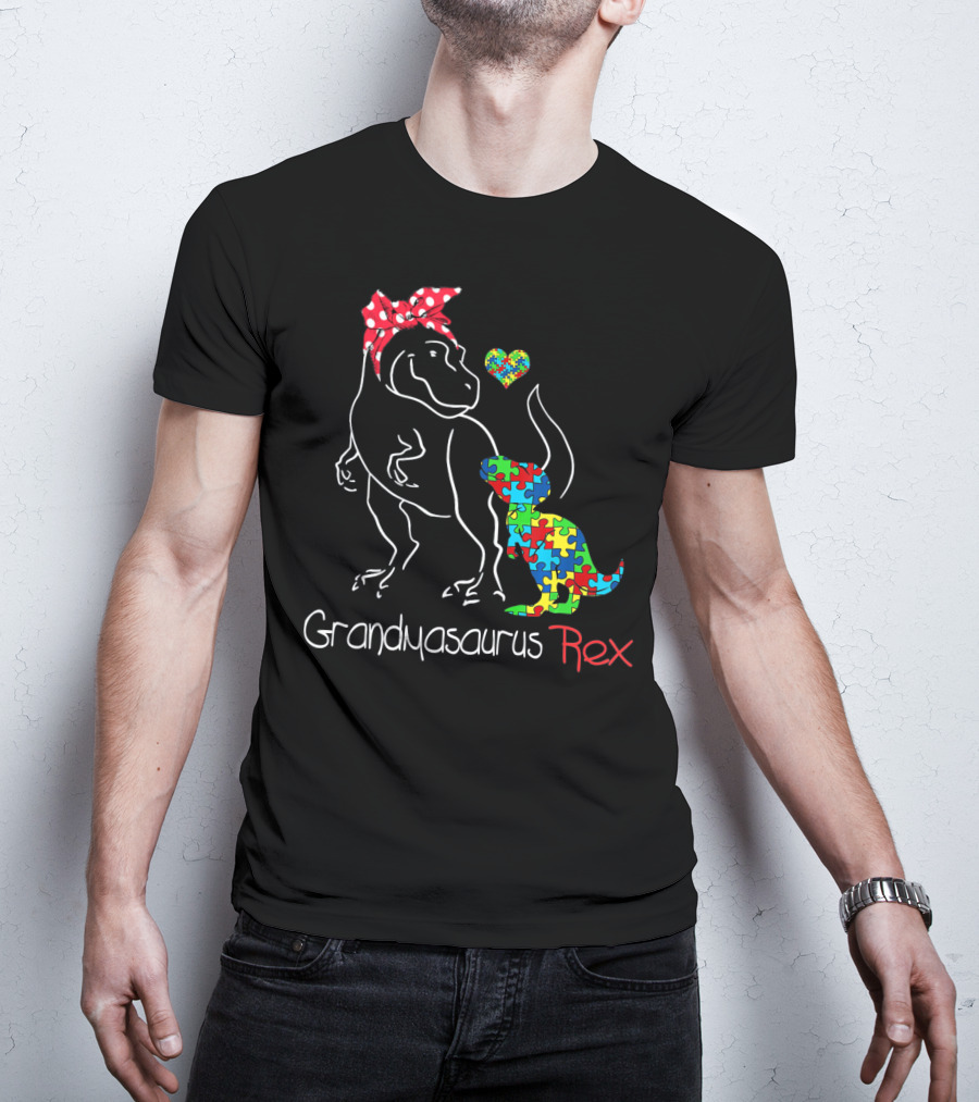 Grandmasaurus Rex Dinosaur With Autism Puzzle Heart T-Shirt