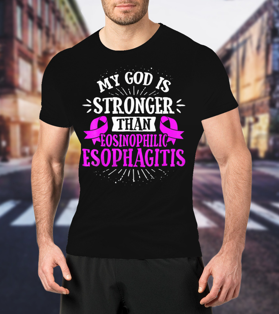My God Is Stronger Than Eosinophilic Esophagitis Magenta Awareness T-Shirt