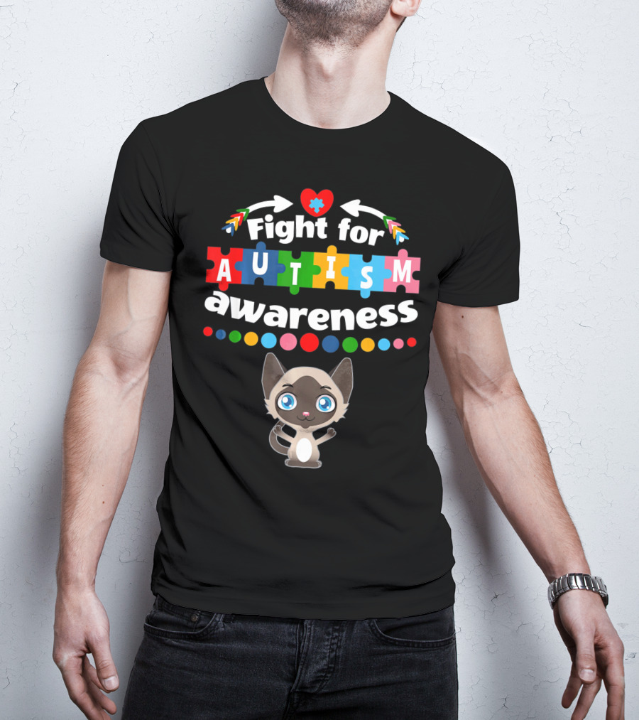 Fight For Autism Awareness Cat Puzzle Heart T-Shirt
