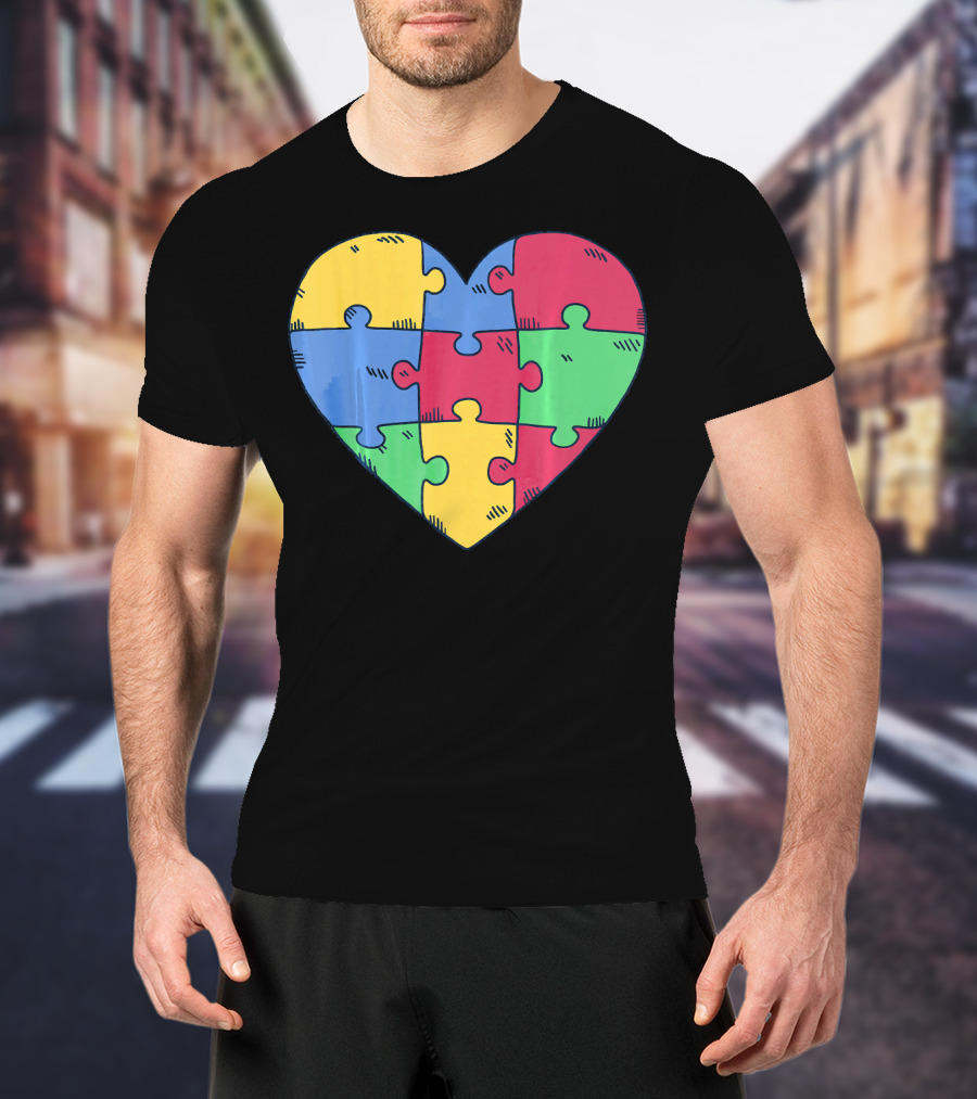 Autism Awareness Puzzle Heart Valentine Multicolor T-Shirt