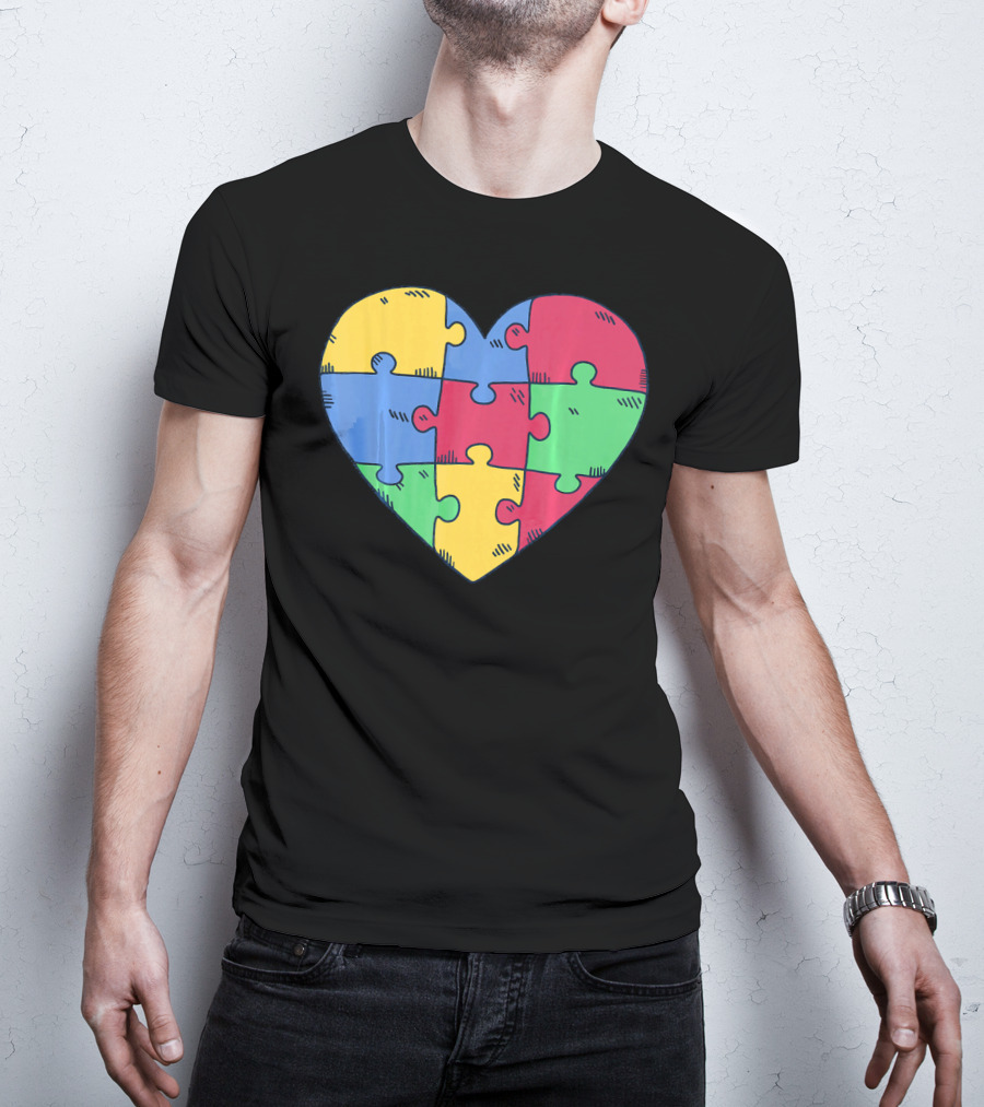 Autism Awareness Puzzle Heart Valentine Multicolor T-Shirt