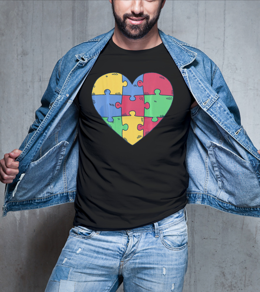 Autism Awareness Puzzle Heart Valentine Multicolor T-Shirt