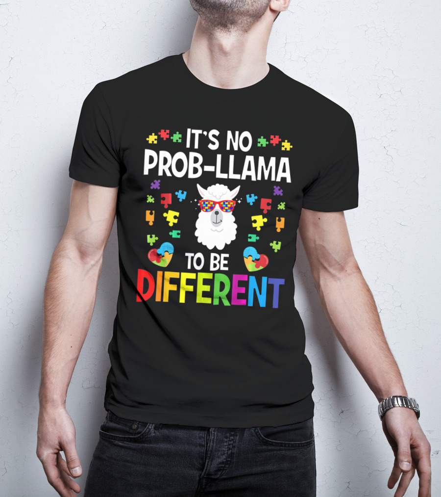 It's No Prob-Llama To Be Different Autism Awareness Puzzle Pieces T-Shirt