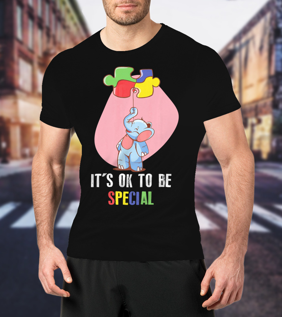 It's OK To Be Special Cute Elephant Autis Puzzle Colors T-Shirt