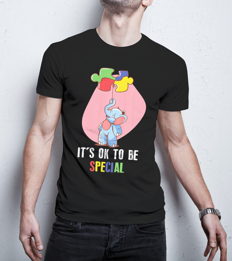 It's OK To Be Special Cute Elephant Autis Puzzle Colors T-Shirt
