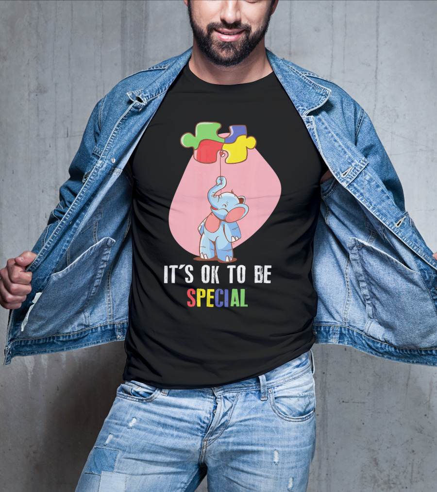 It's OK To Be Special Cute Elephant Autis Puzzle Colors T-Shirt