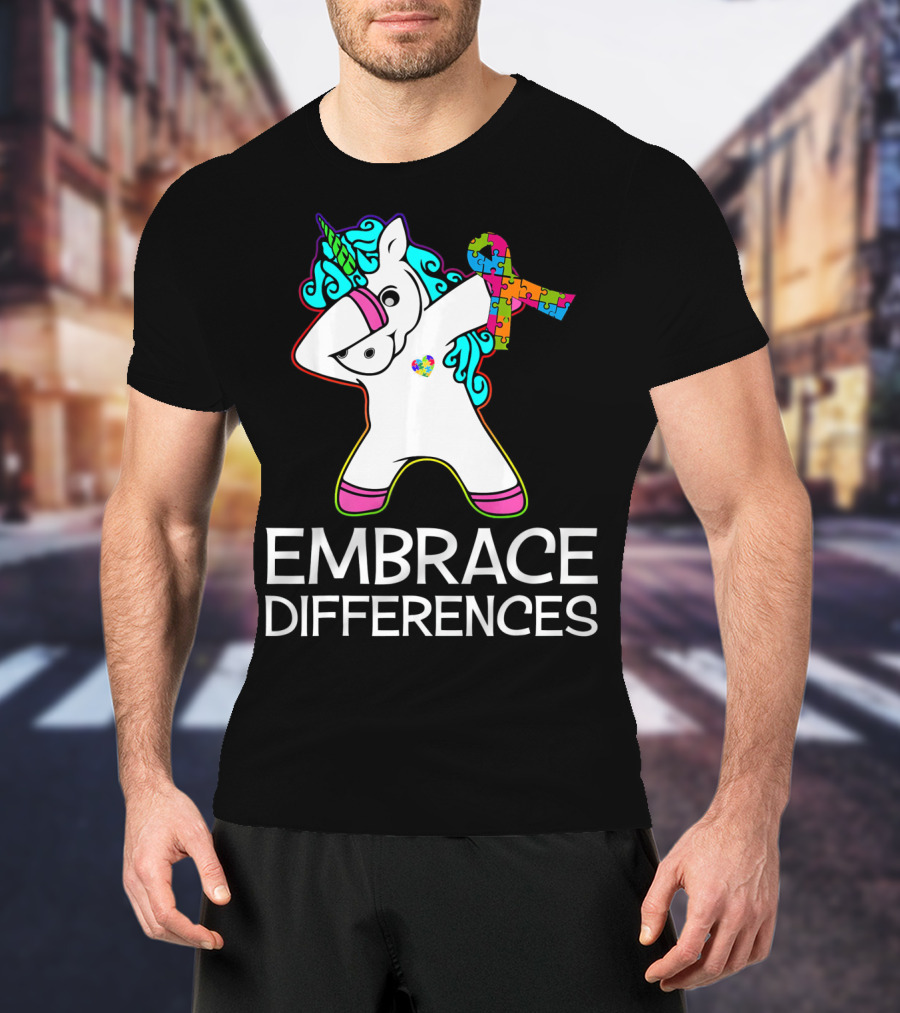 Embrace Differences Unicorn Autism Awareness Puzzle T-Shirt