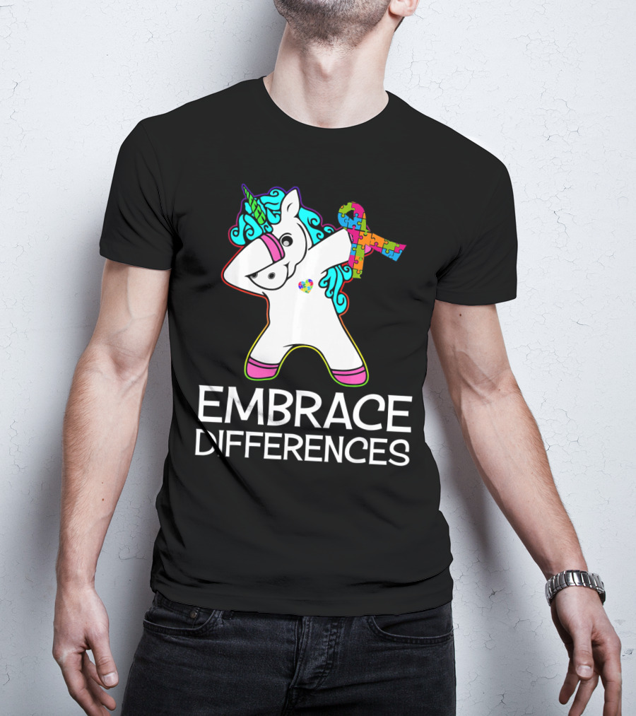 Embrace Differences Unicorn Autism Awareness Puzzle T-Shirt