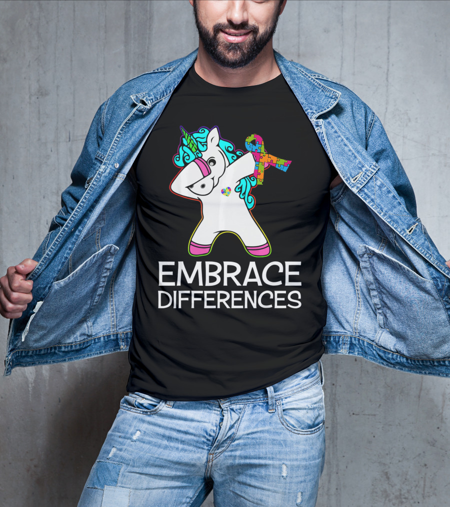 Embrace Differences Unicorn Autism Awareness Puzzle T-Shirt