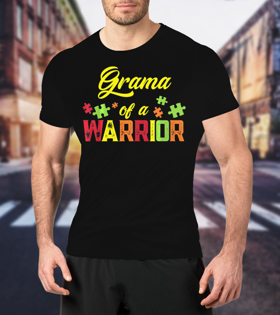 Grama Of A Warrior Puzzle Pieces Autism Awareness T-Shirt