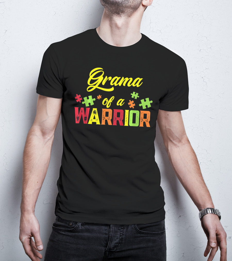 Grama Of A Warrior Puzzle Pieces Autism Awareness T-Shirt