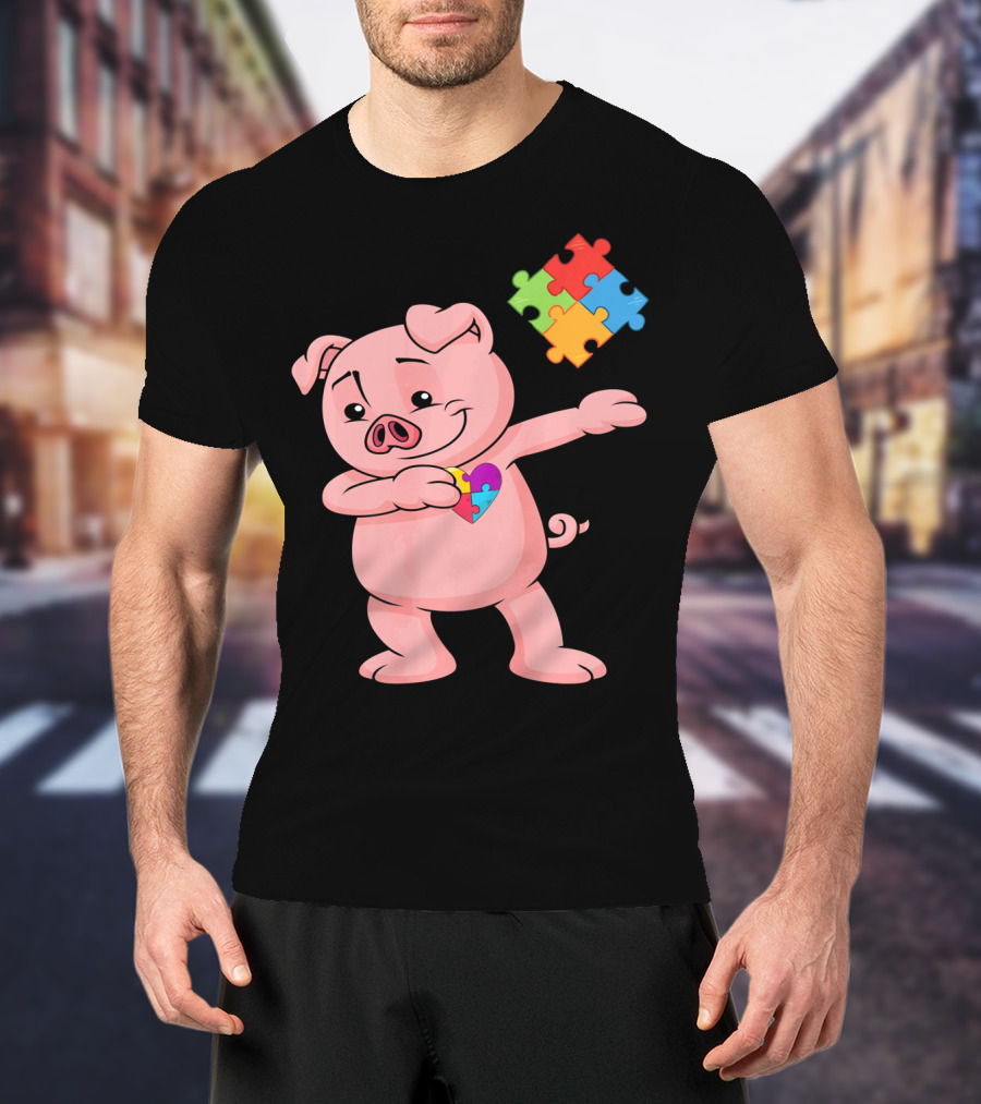 Piggy Puzzle Piece Autism Awareness Heart T-Shirt