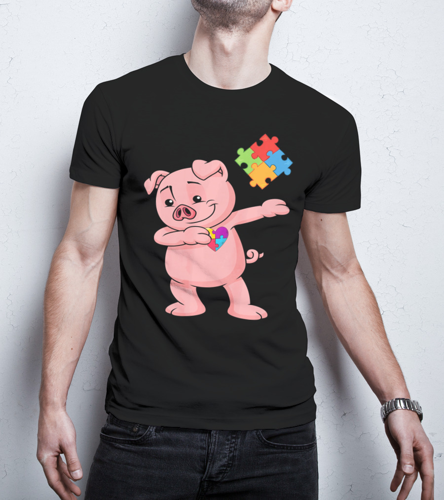 Piggy Puzzle Piece Autism Awareness Heart T-Shirt