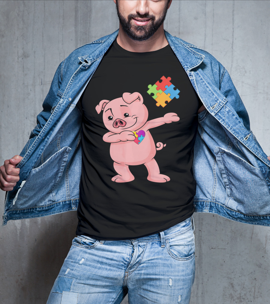 Piggy Puzzle Piece Autism Awareness Heart T-Shirt