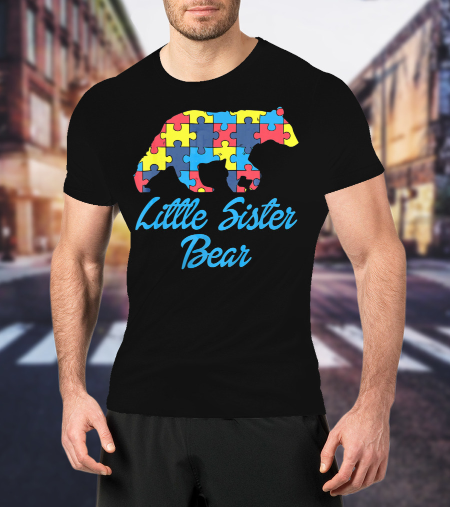 Autism Awareness Little Sister Bear Puzzle T-Shirt