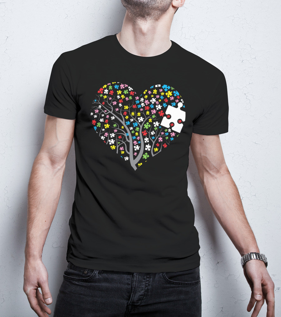 Autism Puzzle Heart Tree With Colorful Pieces T-Shirt