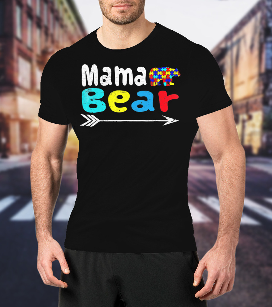 Mama Bear Autism Puzzle Piece Pattern With Arrow T-Shirt