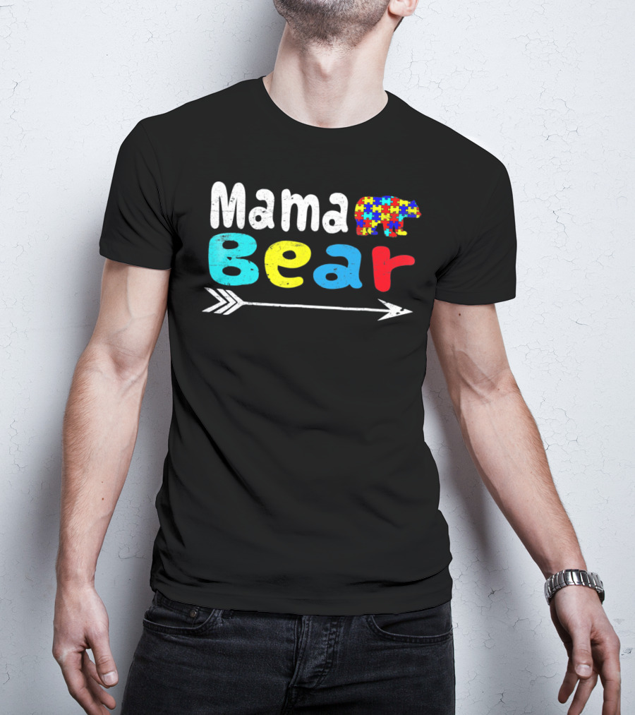 Mama Bear Autism Puzzle Piece Pattern With Arrow T-Shirt