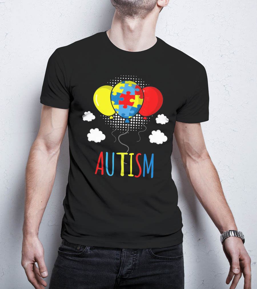 Autism Awareness Puzzle Piece Balloons With Colorful Clouds T-Shirt