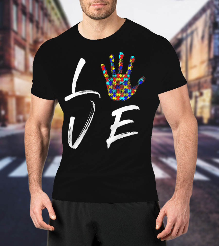 Love Autism Awareness Puzzle Hand T-Shirt