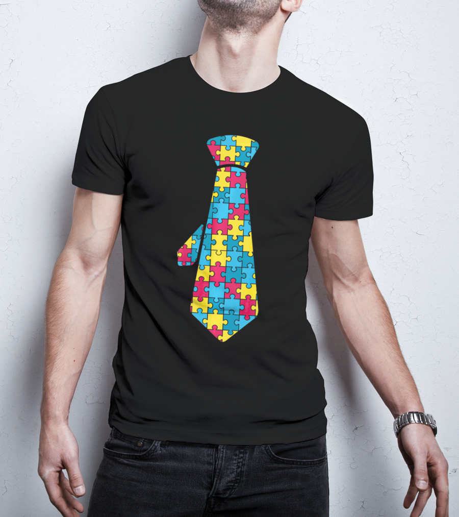 Autism Awareness Puzzle Pattern Tie T-Shirt