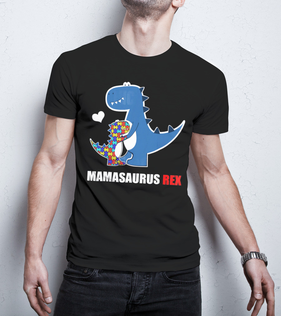 Mamasaurus Rex Autism Awareness Puzzle Heart T-Shirt