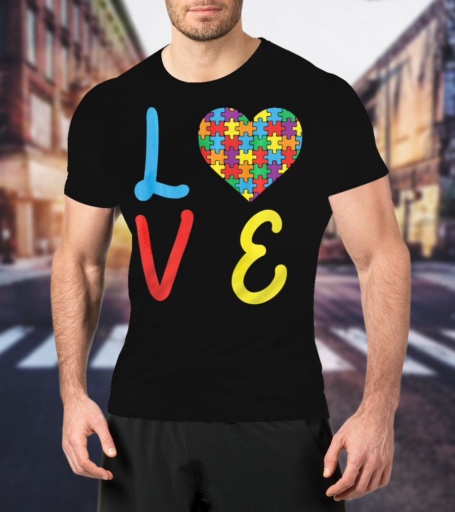 Love Autism Awareness Day Autism Puzzle Heart T-Shirt