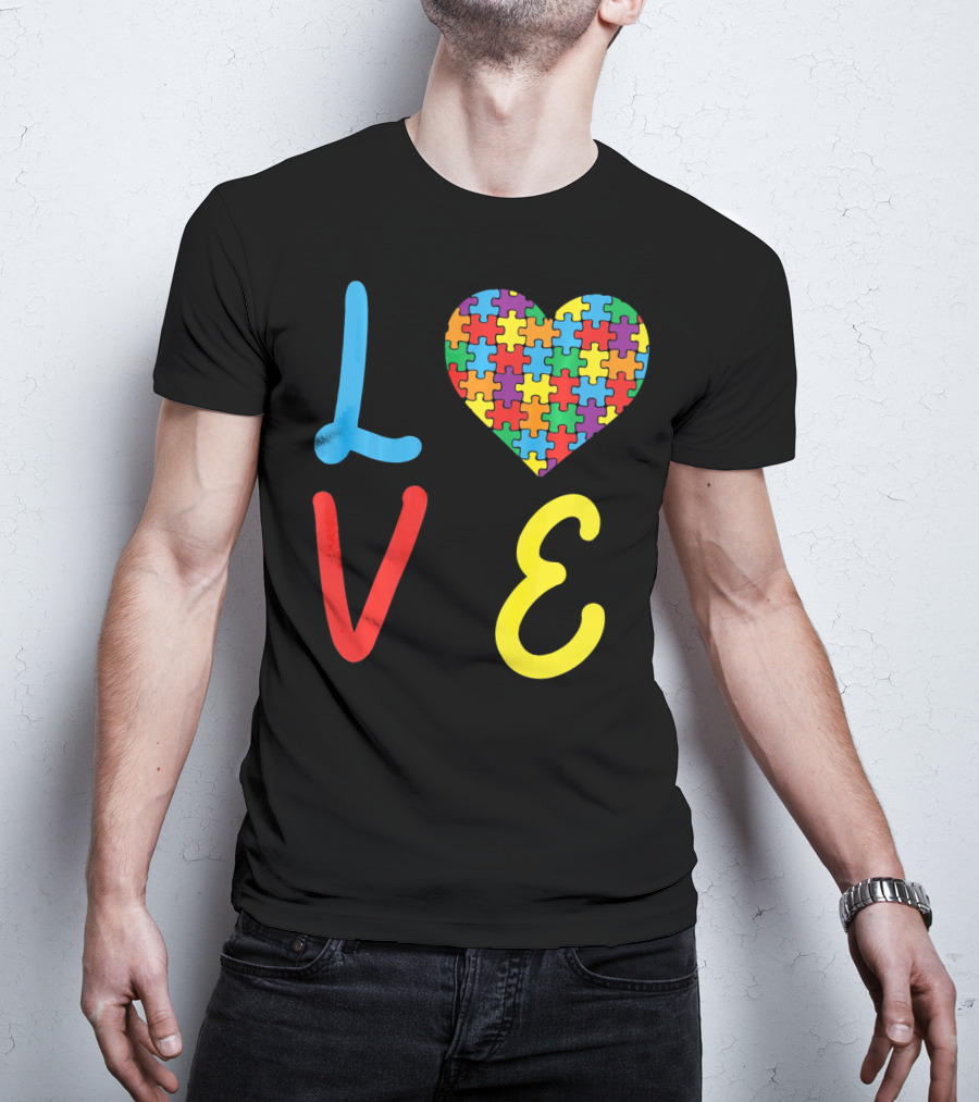 Love Autism Awareness Day Autism Puzzle Heart T-Shirt