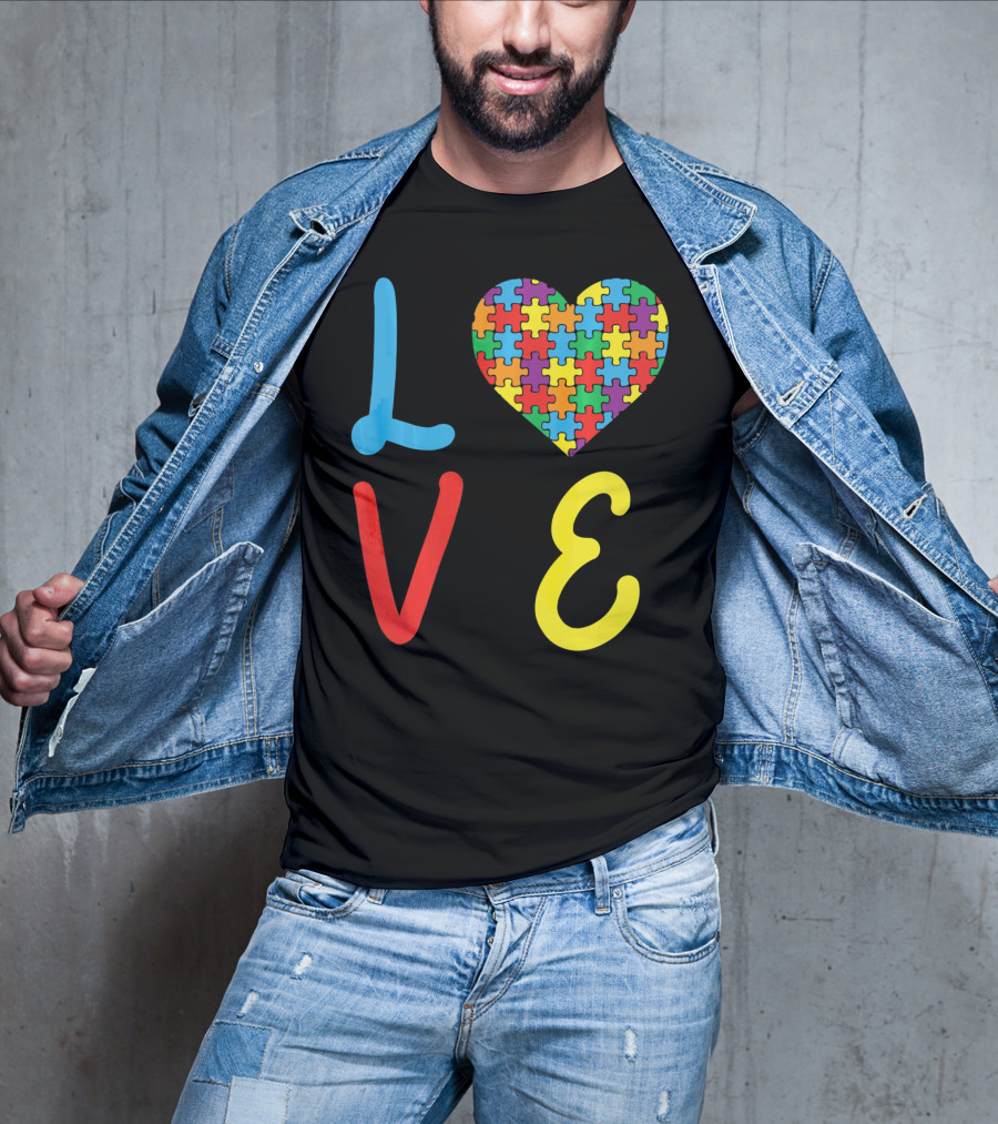 Love Autism Awareness Day Autism Puzzle Heart T-Shirt