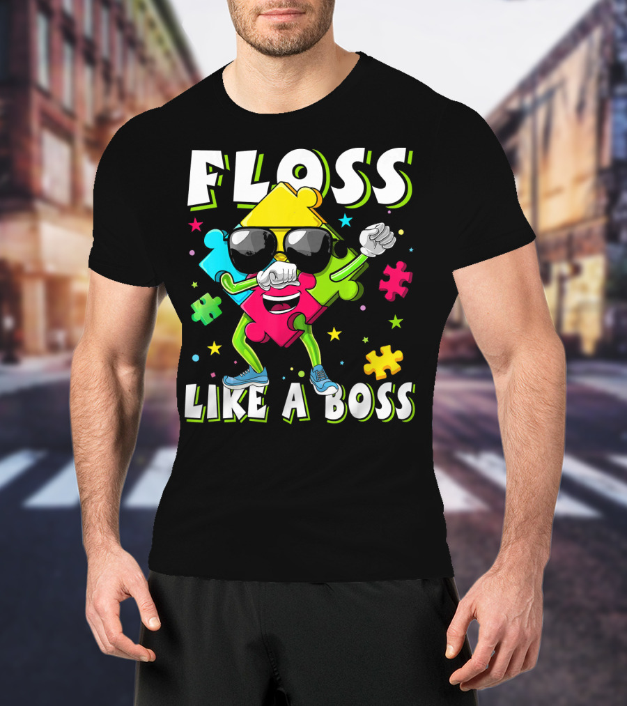 Floss Like A Boss Autism Awareness Puzzle Dance T-Shirt