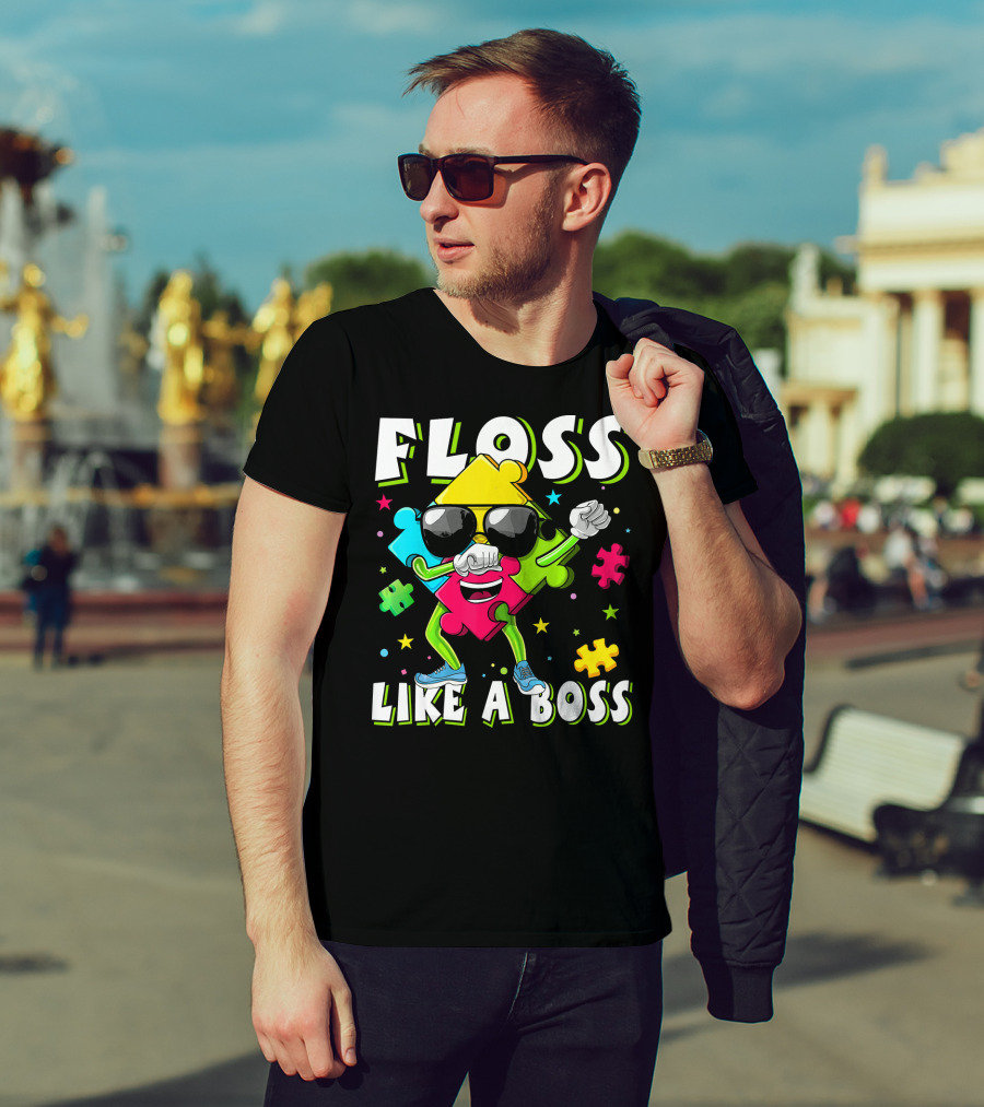 Floss Like A Boss Autism Awareness Puzzle Dance T-Shirt