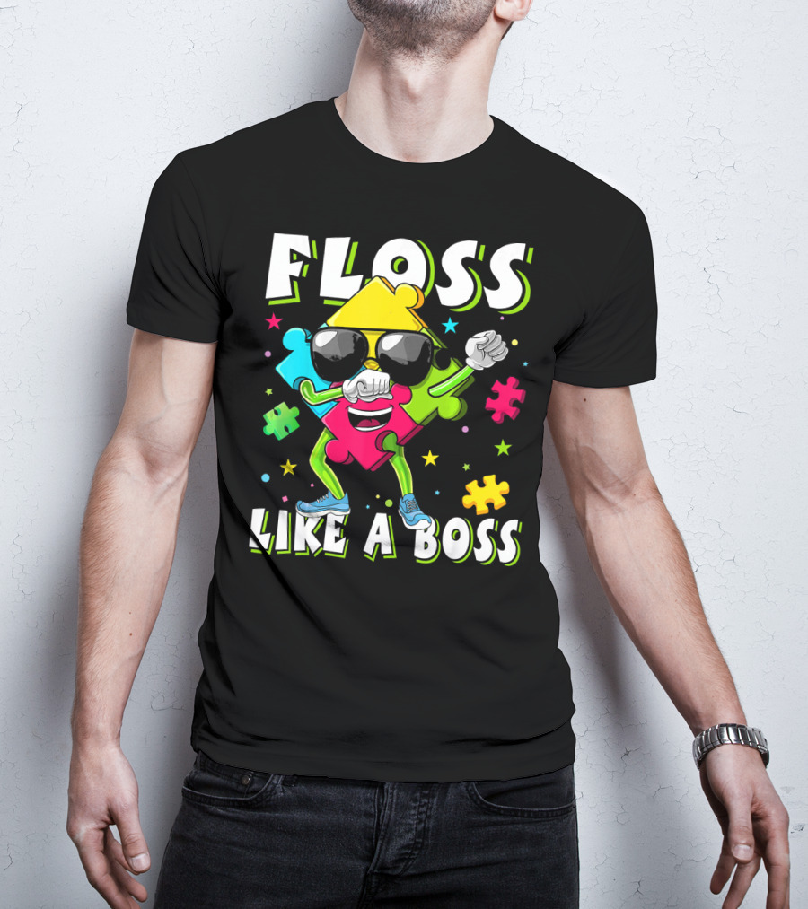 Floss Like A Boss Autism Awareness Puzzle Dance T-Shirt