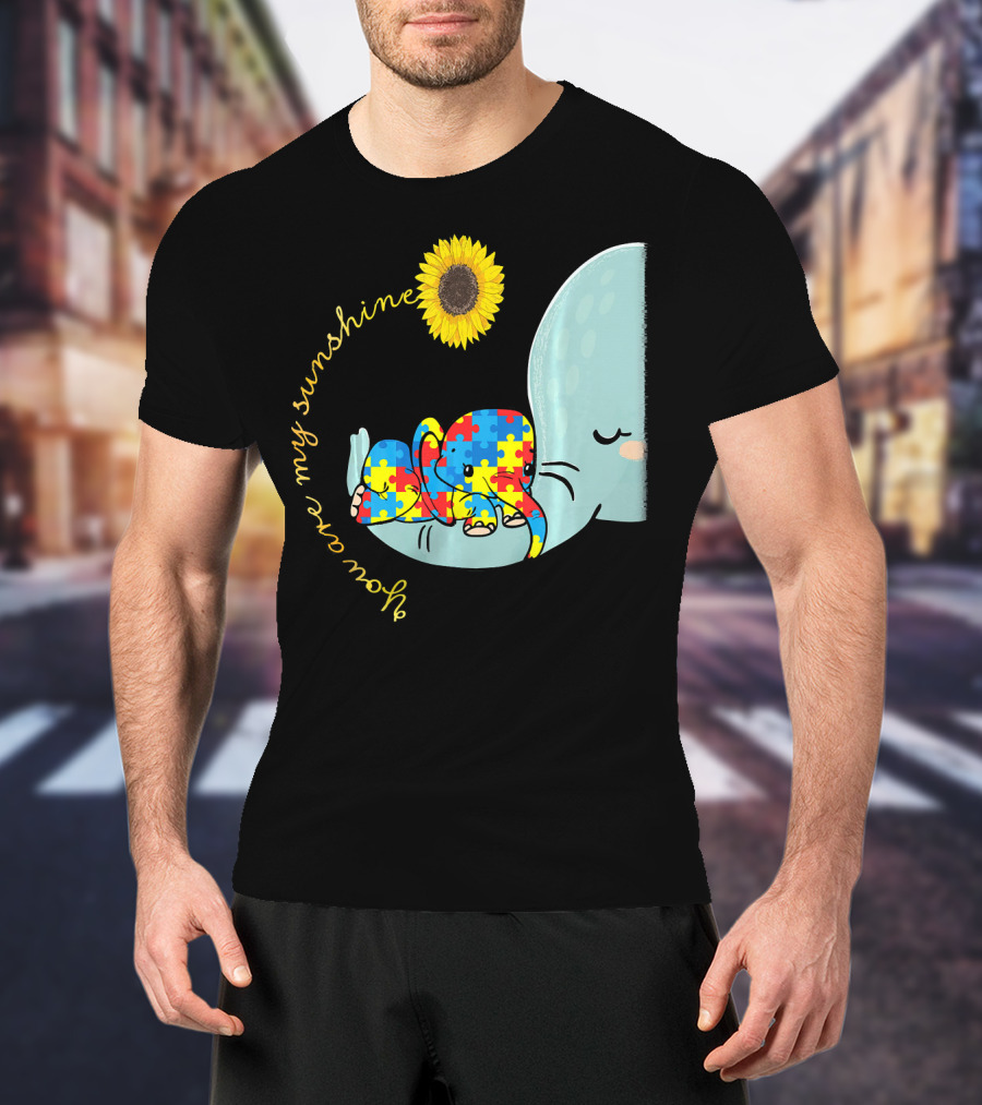 You Are My Sunshine Autism Awareness Elephant Puzzle Sunflower T-Shirt
