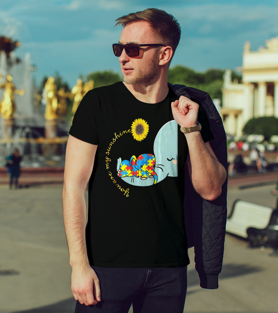 You Are My Sunshine Autism Awareness Elephant Puzzle Sunflower T-Shirt