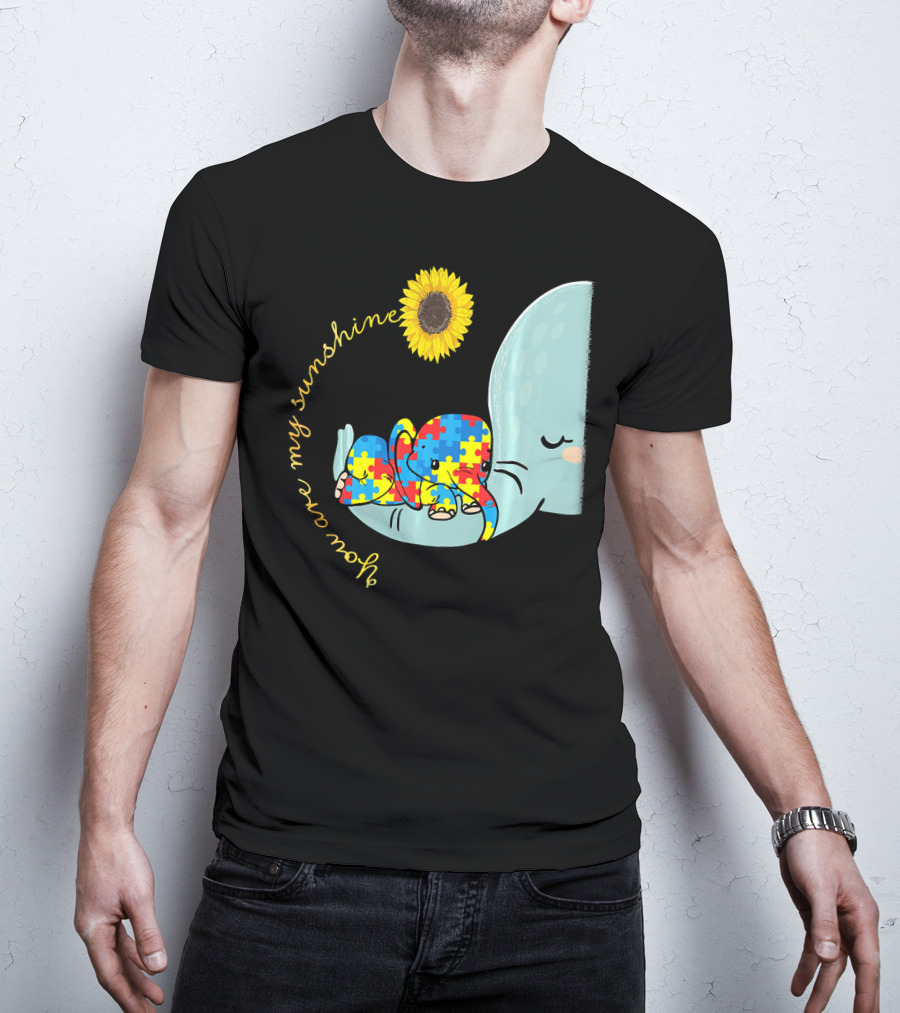 You Are My Sunshine Autism Awareness Elephant Puzzle Sunflower T-Shirt