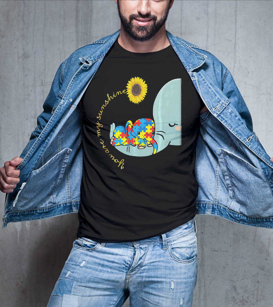 You Are My Sunshine Autism Awareness Elephant Puzzle Sunflower T-Shirt