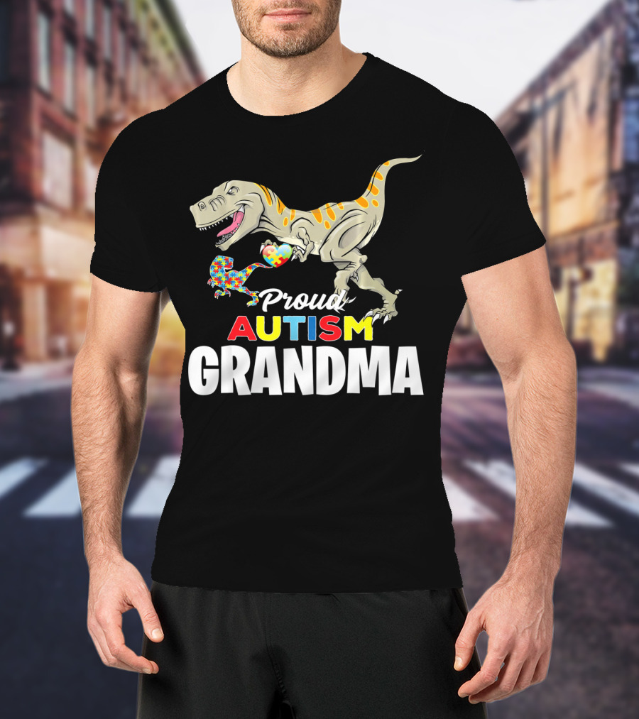 Proud Autism Grandma Dinosaur Puzzle Pattern Rex T-Shirt