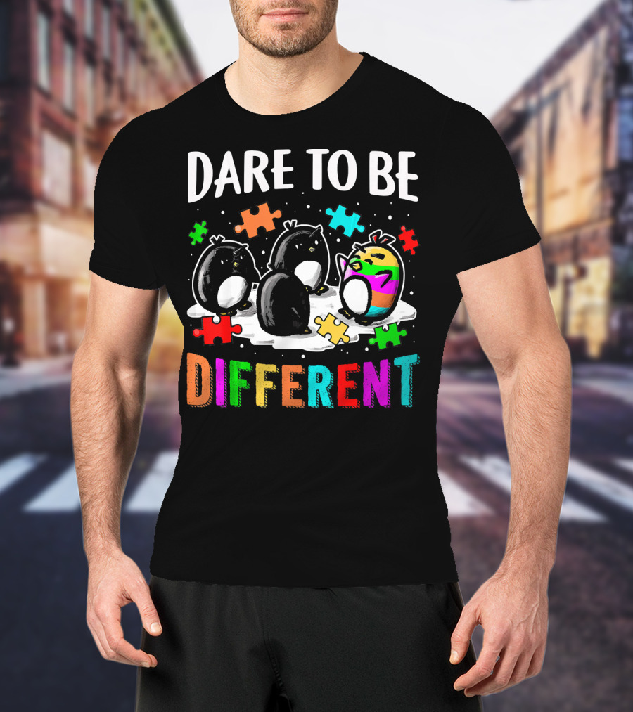 Dare To Be Different Penguin Puzzle Autism Awareness T-Shirt
