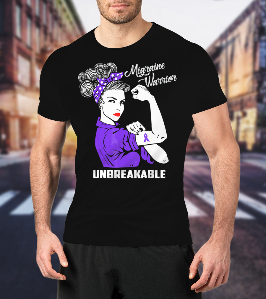 Migraine Warrior Unbreakable Awareness Strength Retro Rosie The Riveter T-Shirt
