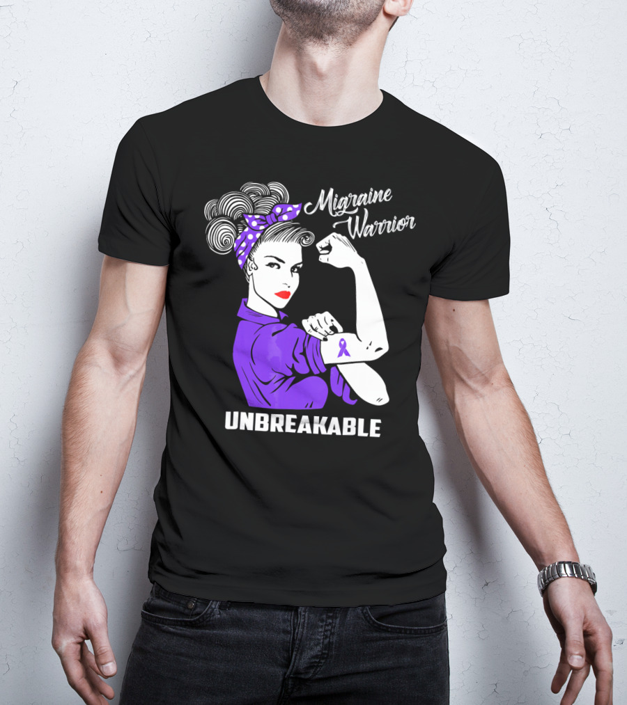 Migraine Warrior Unbreakable Awareness Strength Retro Rosie The Riveter T-Shirt