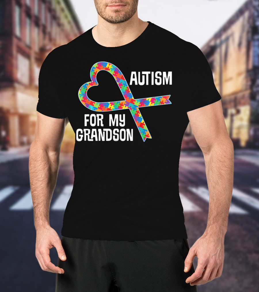 Autism Awareness Heart Puzzle Ribbon For My Grandson T-Shirt
