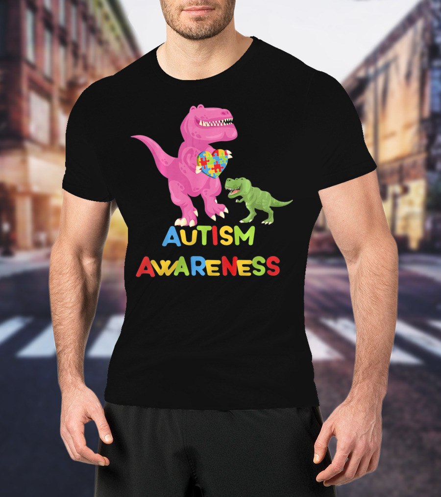 Autism Awareness Two Dinosaur Heart Puzzle T-Shirt